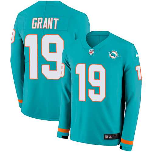 Nike Miami Dolphins #19 Jakeem Grant Aqua Green Team Color Men's Stitched NFL Limited Therma Long Sleeve Jersey