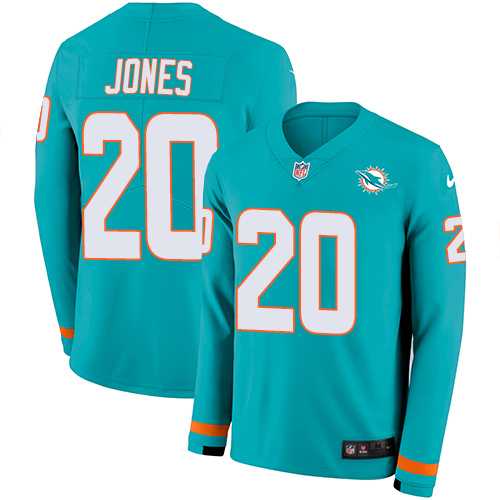 Nike Miami Dolphins #20 Reshad Jones Aqua Green Team Color Men's Stitched NFL Limited Therma Long Sleeve Jersey