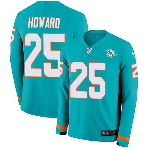 Nike Miami Dolphins #25 Xavien Howard Aqua Green Team Color Men's Stitched NFL Limited Therma Long Sleeve Jersey