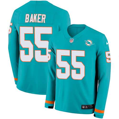 Nike Miami Dolphins #55 Jerome Baker Aqua Green Team Color Men's Stitched NFL Limited Therma Long Sleeve Jersey
