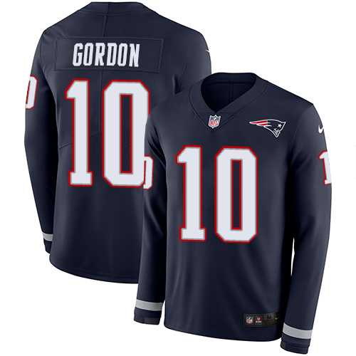 Nike New England Patriots #10 Josh Gordon Navy Blue Team Color Men's Stitched NFL Limited Therma Long Sleeve Jersey