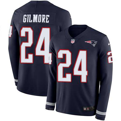 Nike New England Patriots #24 Stephon Gilmore Navy Blue Team Color Men's Stitched NFL Limited Therma Long Sleeve Jersey