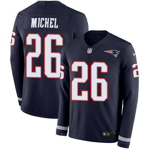 Nike New England Patriots #26 Sony Michel Navy Blue Team Color Men's Stitched NFL Limited Therma Long Sleeve Jersey