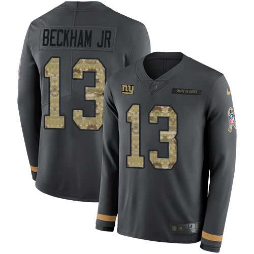Nike New York Giants #13 Odell Beckham Jr Anthracite Salute to Service Men's Stitched NFL Limited Therma Long Sleeve Jersey