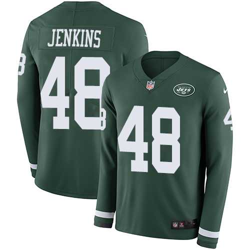 Nike New York Jets #48 Jordan Jenkins Green Team Color Men's Stitched NFL Limited Therma Long Sleeve Jersey