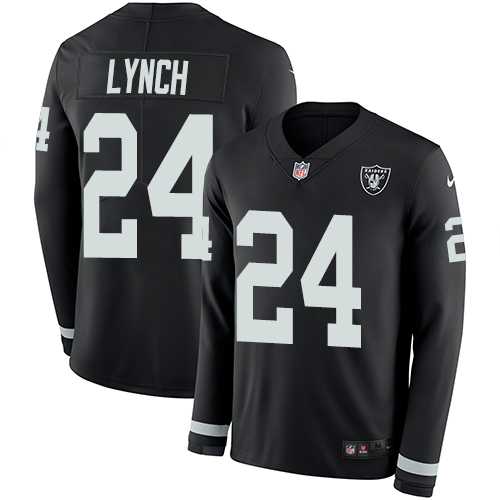 Nike Oakland Raiders #24 Marshawn Lynch Black Team Color Men's Stitched NFL Limited Therma Long Sleeve Jersey