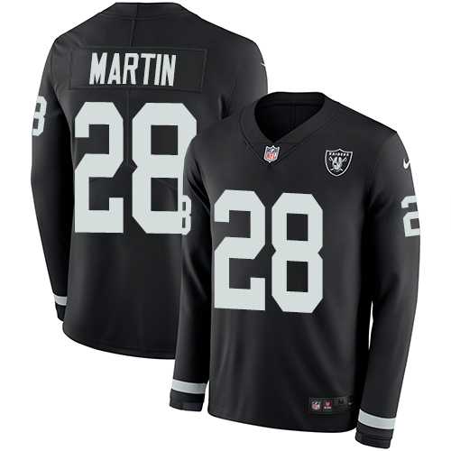 Nike Oakland Raiders #28 Doug Martin Black Team Color Men's Stitched NFL Limited Therma Long Sleeve Jersey