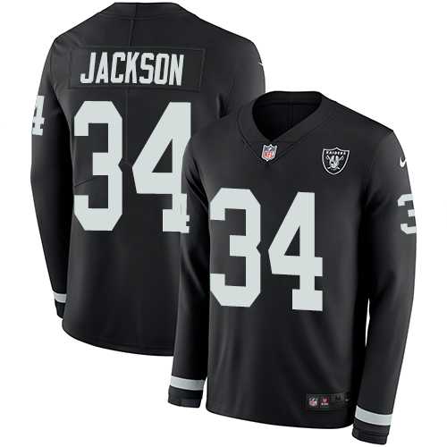 Nike Oakland Raiders #34 Bo Jackson Black Team Color Men's Stitched NFL Limited Therma Long Sleeve Jersey