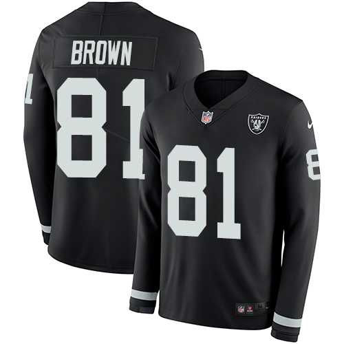 Nike Oakland Raiders #81 Tim Brown Black Team Color Men's Stitched NFL Limited Therma Long Sleeve Jersey