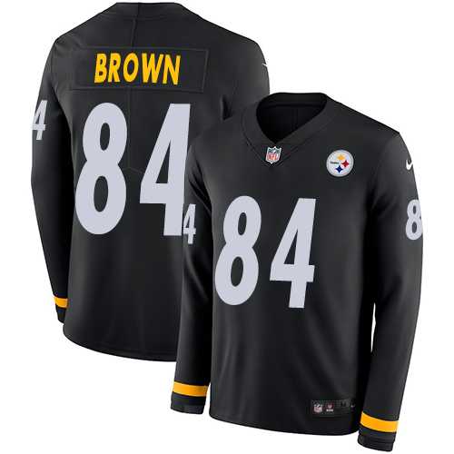 Nike Pittsburgh Steelers #84 Antonio Brown Black Team Color Men's Stitched NFL Limited Therma Long Sleeve Jersey