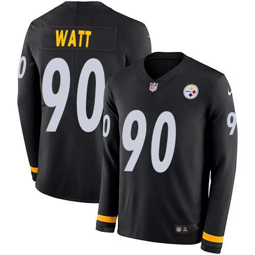 Nike Pittsburgh Steelers #90 T. J. Watt Black Team Color Men's Stitched NFL Limited Therma Long Sleeve Jersey