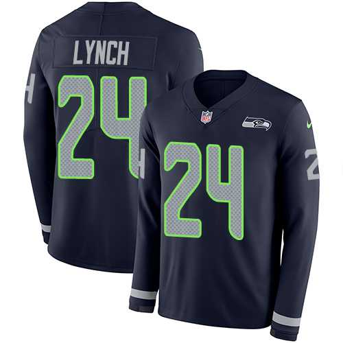 Nike Seattle Seahawks #24 Marshawn Lynch Steel Blue Team Color Men's Stitched NFL Limited Therma Long Sleeve Jersey