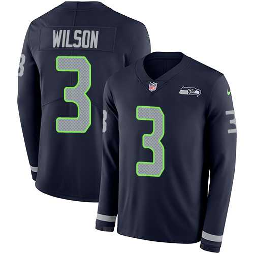 Nike Seattle Seahawks #3 Russell Wilson Steel Blue Team Color Men's Stitched NFL Limited Therma Long Sleeve Jersey