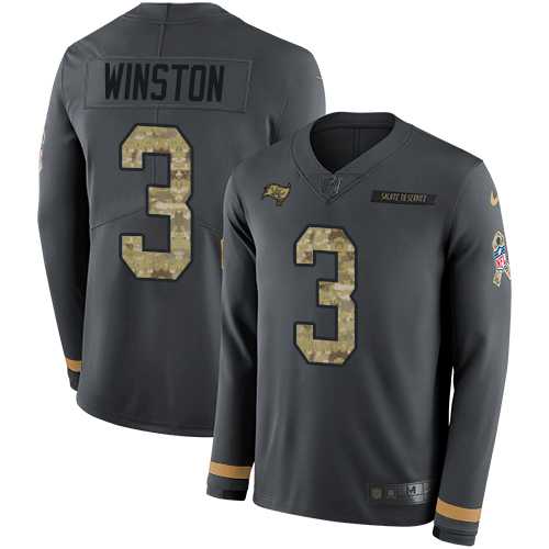 Nike Tampa Bay Buccaneers #3 Jameis Winston Anthracite Salute to Service Men's Stitched NFL Limited Therma Long Sleeve Jersey