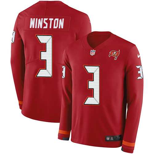 Nike Tampa Bay Buccaneers #3 Jameis Winston Red Team Color Men's Stitched NFL Limited Therma Long Sleeve Jersey
