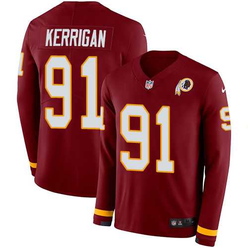 Nike Washington Redskins #91 Ryan Kerrigan Burgundy Red Team Color Men's Stitched NFL Limited Therma Long Sleeve Jersey