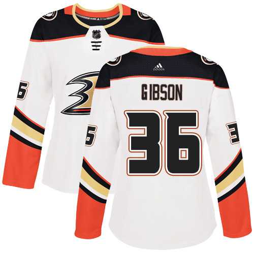 Women's Adidas Anaheim Ducks #36 John Gibson White Road Authentic Stitched NHL Jersey