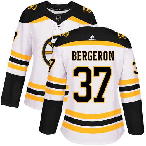 Women's Adidas Boston Bruins #37 Patrice Bergeron White Road Authentic Stitched NHL Jersey
