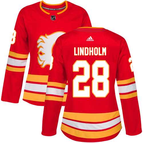 Women's Adidas Calgary Flames #28 Elias Lindholm Red Alternate Authentic Stitched NHL Jersey