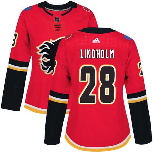 Women's Adidas Calgary Flames #28 Elias Lindholm Red Home Authentic Stitched NHL Jersey