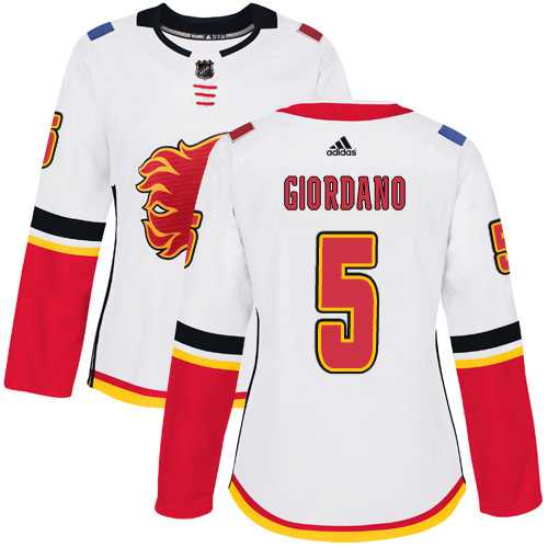 Women's Adidas Calgary Flames #5 Mark Giordano White Road Authentic Stitched NHL Jersey