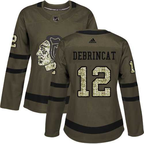 Women's Adidas Chicago Blackhawks #12 Alex DeBrincat Green Salute to Service Stitched NHL Jersey