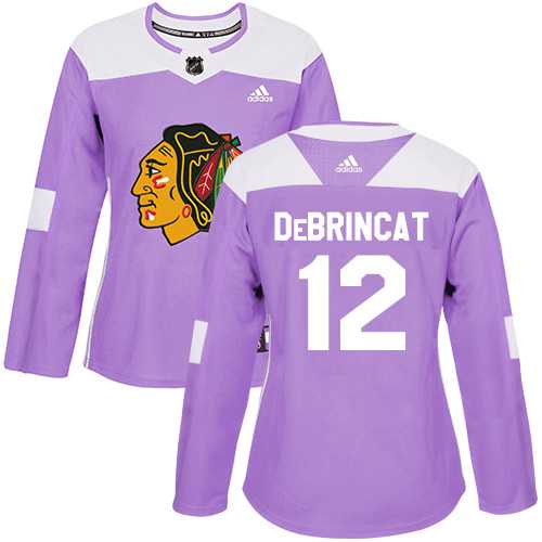 Women's Adidas Chicago Blackhawks #12 Alex DeBrincat Purple Authentic Fights Cancer Stitched NHL Jersey
