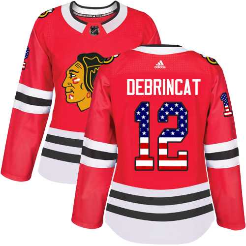 Women's Adidas Chicago Blackhawks #12 Alex DeBrincat Red Home Authentic USA Flag Stitched NHL Jersey