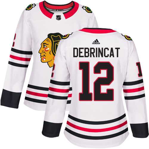 Women's Adidas Chicago Blackhawks #12 Alex DeBrincat White Road Authentic Stitched NHL Jersey