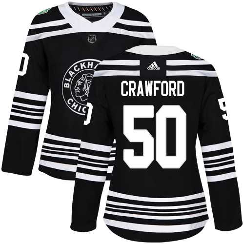 Women's Adidas Chicago Blackhawks #50 Corey Crawford Black Authentic 2019 Winter Classic Stitched NHL Jersey