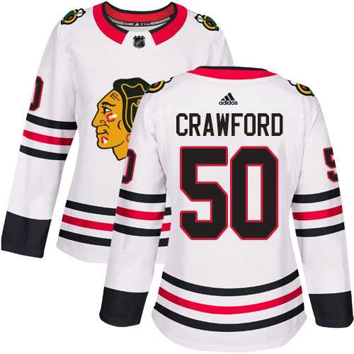 Women's Adidas Chicago Blackhawks #50 Corey Crawford White Road Authentic Stitched NHL Jersey
