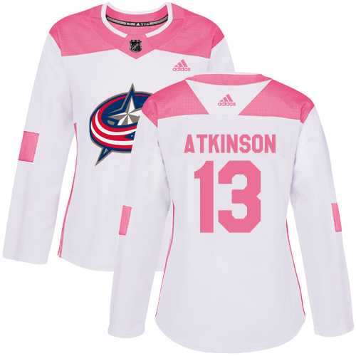 Women's Adidas Columbus Blue Jackets #13 Cam Atkinson White Pink Authentic Fashion Stitched NHL Jersey