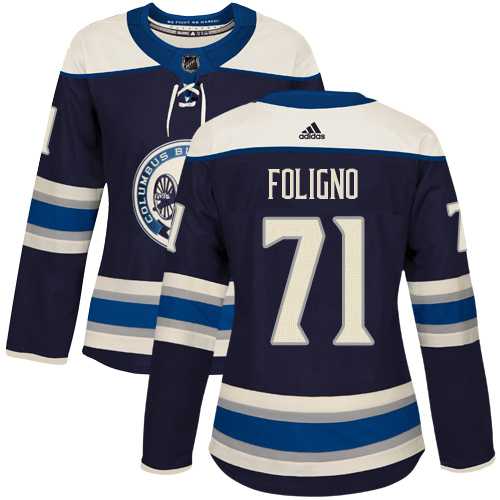 Women's Adidas Columbus Blue Jackets #71 Nick Foligno Navy Alternate Authentic Stitched NHL Jersey
