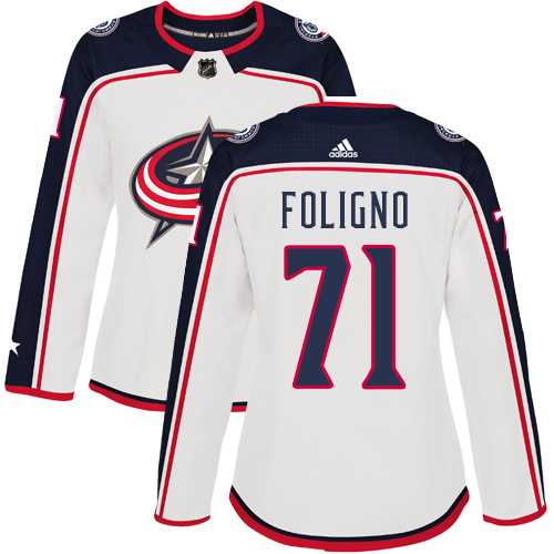 Women's Adidas Columbus Blue Jackets #71 Nick Foligno White Road Authentic Stitched NHL Jersey