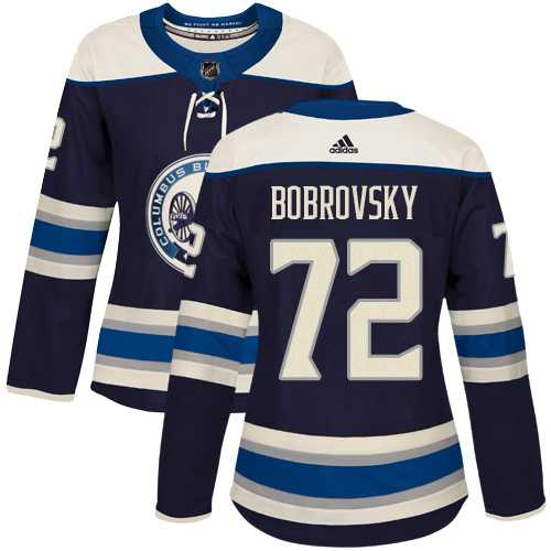 Women's Adidas Columbus Blue Jackets #72 Sergei Bobrovsky Navy Alternate Authentic Stitched NHL Jersey