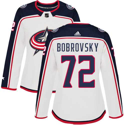 Women's Adidas Columbus Blue Jackets #72 Sergei Bobrovsky White Road Authentic Stitched NHL Jersey