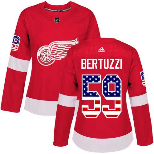 Women's Adidas Detroit Red Wings #59 Tyler Bertuzzi Red Home Authentic USA Flag Stitched NHL Jersey