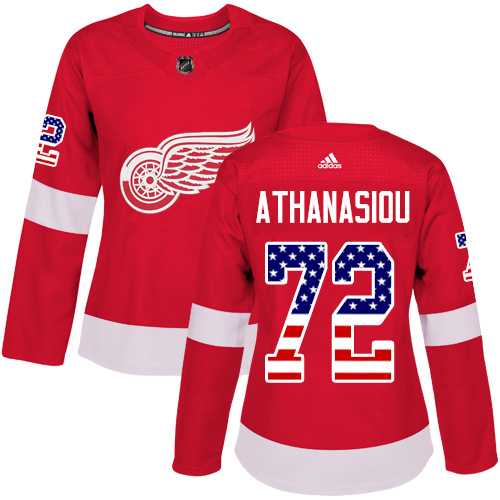 Women's Adidas Detroit Red Wings #72 Andreas Athanasiou Red Home Authentic USA Flag Stitched NHL Jersey