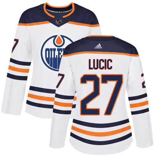 Women's Adidas Edmonton Oilers #27 Milan Lucic White Road Authentic Stitched NHL Jersey