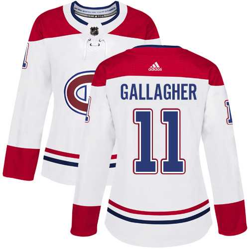 Women's Adidas Montreal Canadiens #11 Brendan Gallagher White Road Authentic Stitched NHL Jersey