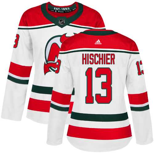 Women's Adidas New Jersey Devils #13 Nico Hischier White Alternate Authentic Stitched NHL Jersey
