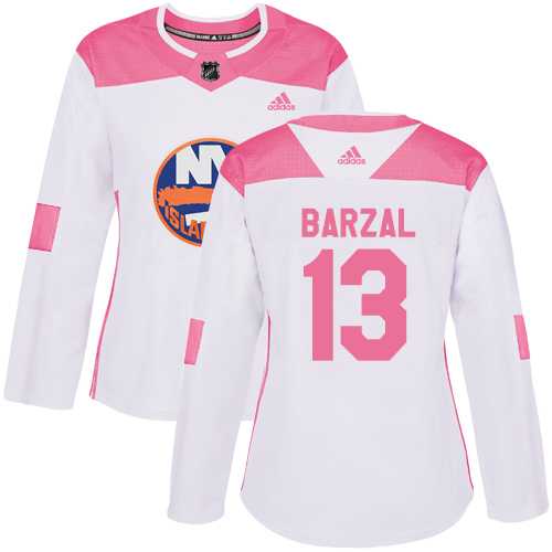 Women's Adidas New York Islanders #13 Mathew Barzal White Pink Authentic Fashion Stitched NHL Jersey