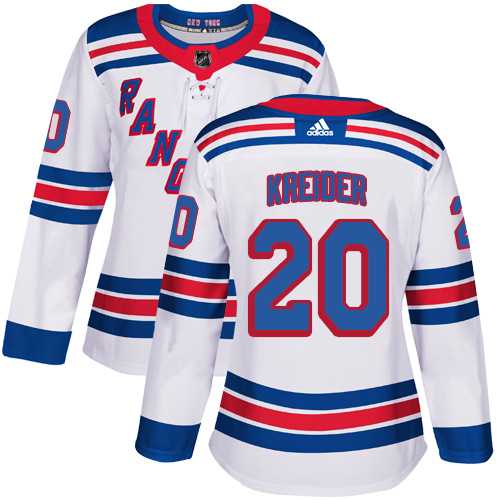 Women's Adidas New York Rangers #20 Chris Kreider White Road Authentic Stitched NHL Jersey