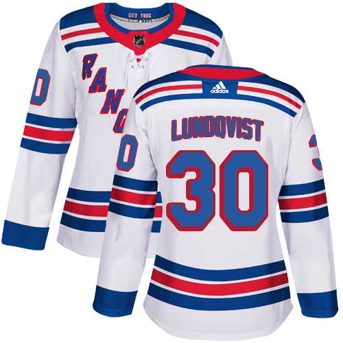 Women's Adidas New York Rangers #30 Henrik Lundqvist White Road Authentic Stitched NHL Jersey
