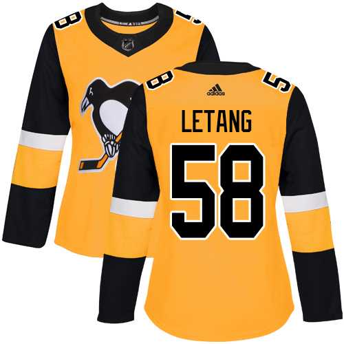 Women's Adidas Pittsburgh Penguins #58 Kris Letang Gold Alternate Authentic Stitched NHL Jersey