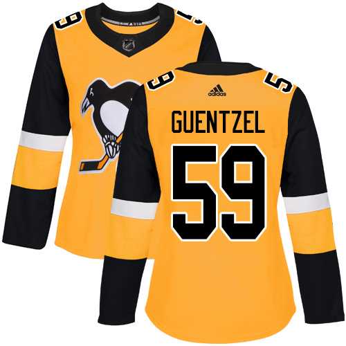 Women's Adidas Pittsburgh Penguins #59 Jake Guentzel Gold Alternate Authentic Stitched NHL Jersey