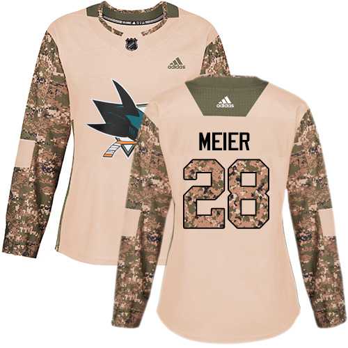 Women's Adidas San Jose Sharks #28 Timo Meier Camo Authentic 2017 Veterans Day Stitched NHL Jersey