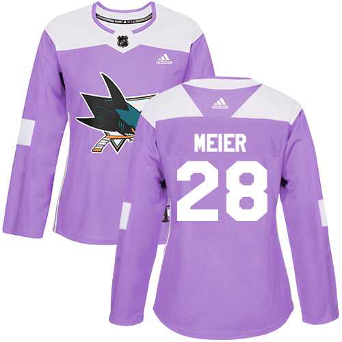Women's Adidas San Jose Sharks #28 Timo Meier Purple Authentic Fights Cancer Stitched NHL Jersey