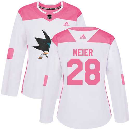 Women's Adidas San Jose Sharks #28 Timo Meier White Pink Authentic Fashion Stitched NHL Jersey