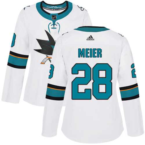 Women's Adidas San Jose Sharks #28 Timo Meier White Road Authentic Stitched NHL Jersey